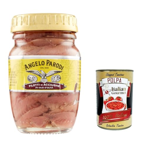 Angelo Parodi Filetti Di Acciughe In Olio D'oliva, Sardellenfilets in Olivenöl 90 g + Italian Gourmet Polpa di Pomodoro 400g von Italian Gourmet E.R.