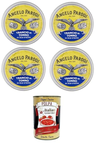 Angelo Parodi Trancio di Tonno in olio di Oliva Thunfischsteak in Olivenöl 4x150gr + Italian Gourmet Polpa di Pomodoro 400g von Italian Gourmet E.R.