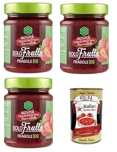 Apicoltura Casentinese marmellata Solo Frutta Fragole Nur Erdbeer-Fruchtmarmelade 3x295 g+ Italian Gourmet Polpa di Pomodoro 400g von Italian Gourmet E.R.