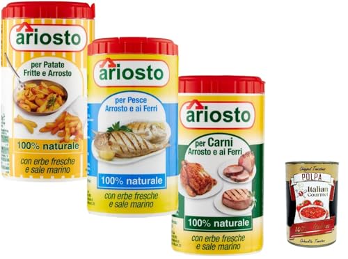 Ariosto Testpaket Gewürz für gebratenen und gegrillten Fisch, Fleisch und Brat- und Bratkartoffeln 3x 80g + italian Gourmet Polopa 400g von Italian Gourmet E.R.