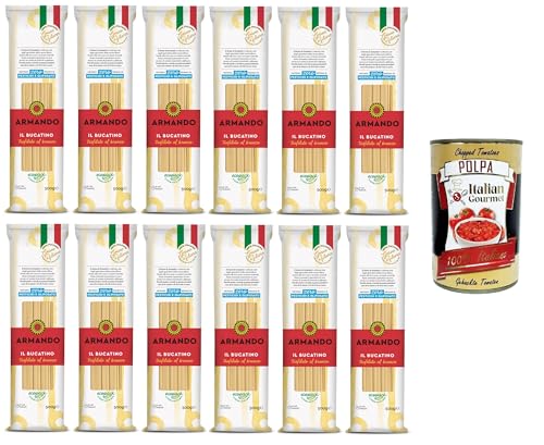 Armando Il Bucatino, Pasta di semola di grano duro trafilata al bronzo,Il Bucatino, Nudeln aus Hartweizengrieß aus Bronze gezogen 12x500gr + Italian Gourmet polpa 400g von Italian Gourmet E.R.