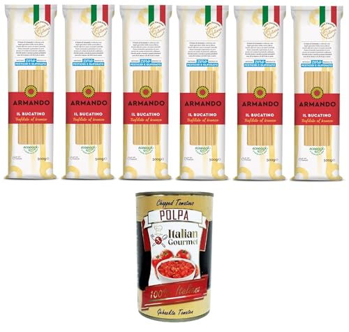 Armando Il Bucatino, Pasta di semola di grano duro trafilata al bronzo,Il Bucatino, Nudeln aus Hartweizengrieß aus Bronze gezogen 6x500gr + Italian Gourmet polpa 400g von Italian Gourmet E.R.