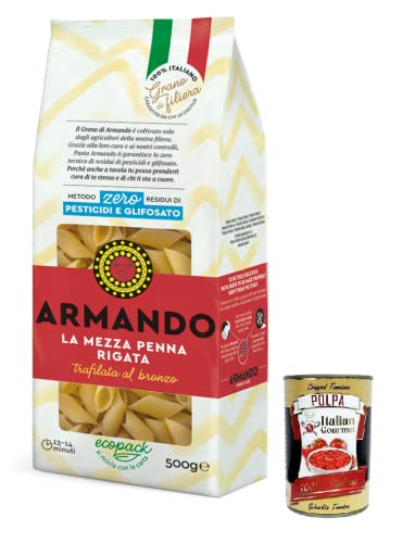 Armando La Mezza Penna Rigata,Bronzegezogene Nudeln,100% Italienische Pasta 500g + Italian Gourmet Polpa di Pomodoro 400g Dose von Italian Gourmet E.R.