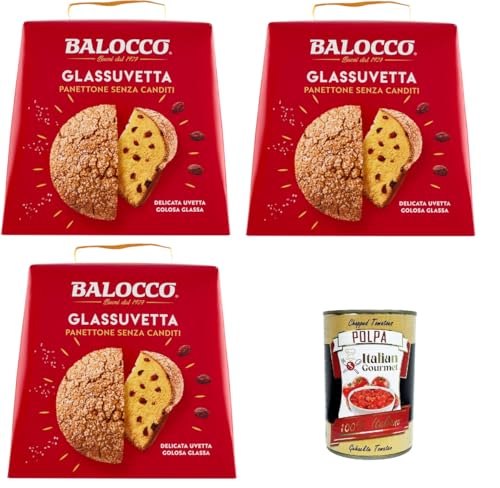 BALOCCO Panettone Glassuvetta senza canditi GlassRosinen ohne kandierte Früchte 3x 750gr+ Italian Gourmet polpa 400g von Italian Gourmet E.R.