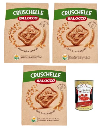 Balocco Cruschelle Biscotti con farina integrale e zucchero di canna Kekse mit Vollkornmehl und braunem Zucker biscuits cookies 100% Italienische Kekse 3x 700g + Italian Gourmet polpa 400g von Italian Gourmet E.R.