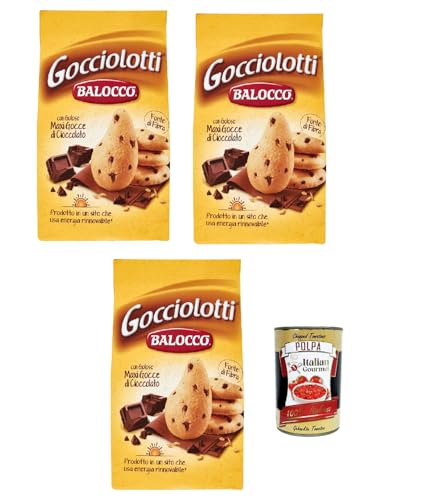 Balocco Gocciolotti Biscotti con gocce di cioccolato Kekse mit Schokoladenstückchen biscuits cookies 100% Italienische Kekse 3x 350g + Italian Gourmet polpa 400g von Italian Gourmet E.R.