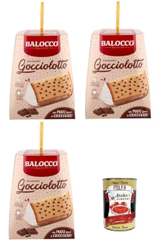 Balocco Pandoro Gocciolotto - Italienisches Weihnachtsdessert mit Schokoladenstückchen - weicher und zarter Weihnachts Kuchen 3x800g + Italian Gourmet polpa 400gr von Italian Gourmet E.R.