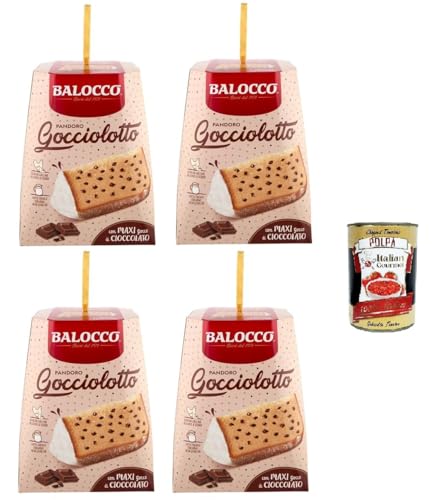 Balocco Pandoro Gocciolotto - Italienisches Weihnachtsdessert mit Schokoladenstückchen - weicher und zarter Weihnachts Kuchen 4x800g + Italian Gourmet polpa 400gr von Italian Gourmet E.R.