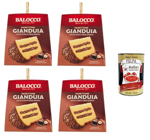 Balocco Panettone Gianduia-Kuchen, Mit Gianduiacreme und umhüllt von Milchschokolade 4x 800gr + Italian Gourmet polpa 400g von Italian Gourmet E.R.