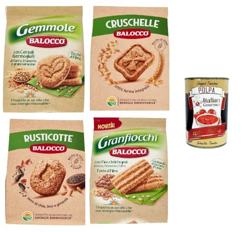 Balocco Testpaket Biscotti Integrali Vollkornkekse Kekse Biscuits mit einer Mischung aus feinem gekeimtem Getreide und mit braunen Zucker Körnern 4x 700g + Italian Gourmet polpa 400g von Italian Gourmet E.R.