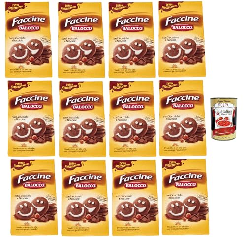 Balocco faccine kekse mit Schokolade & Haselnüss, Ohne Palmöl, ohne Konservierungsstoffe, 12x 350g biscuits cookies + Italian Gourmet polpa 400g von Italian Gourmet E.R.