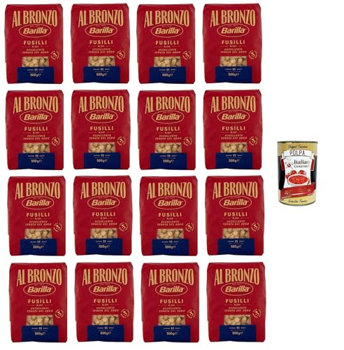 Barilla Al Bronzo Pasta Fusilli Bronze Gezogene Pasta Rohe Verarbeitungsmethode 16x 500gr + Italian Gourmet polpa 400g von Italian Gourmet E.R.