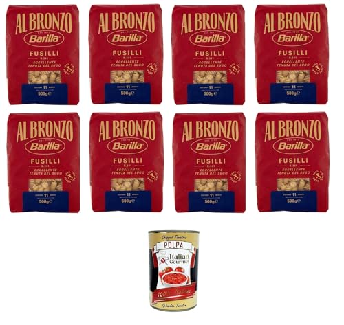 Barilla Al Bronzo Pasta Fusilli Bronze Gezogene Pasta Rohe Verarbeitungsmethode 8x 500gr + Italian Gourmet polpa 400g von Italian Gourmet E.R.