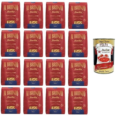 Barilla Al Bronzo Pasta Fusilloni Bronze Gezogene Pasta Rohe Verarbeitungsmethode 16 x 500gr + Italian Gourmet polpa 400g von Italian Gourmet E.R.