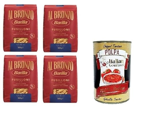 Barilla Al Bronzo Pasta Fusilloni Bronze Gezogene Pasta Rohe Verarbeitungsmethode 4 x 500gr + Italian Gourmet polpa 400g von Italian Gourmet E.R.