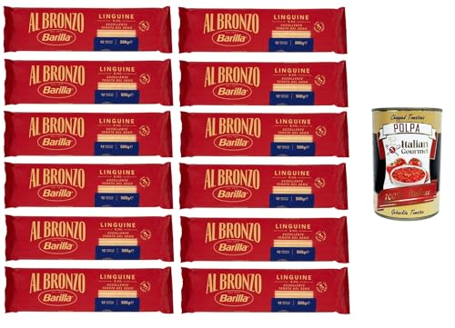 Barilla Al Bronzo Pasta Linguine Bronze Gezogene Pasta Rohe Verarbeitungsmethode 12x 500gr + Italian Gourmet polpa 400g von Italian Gourmet E.R.