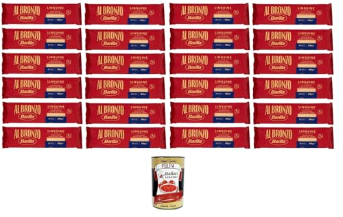 Barilla Al Bronzo Pasta Linguine Bronze Gezogene Pasta Rohe Verarbeitungsmethode 24 500gr + Italian Gourmet polpa 400g von Italian Gourmet E.R.