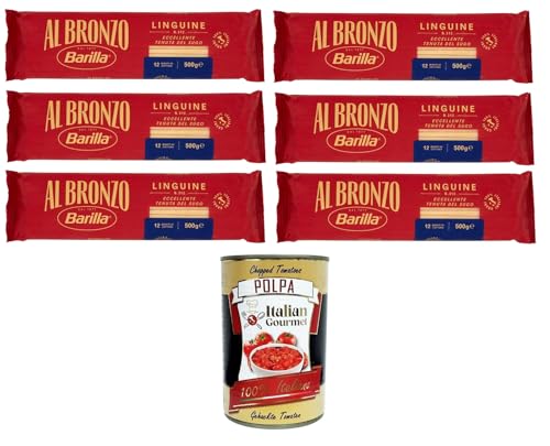 Barilla Al Bronzo Pasta Linguine Bronze Gezogene Pasta Rohe Verarbeitungsmethode 6x 500gr + Italian Gourmet polpa 400g von Italian Gourmet E.R.