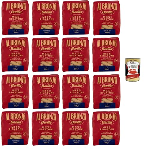 Barilla Al Bronzo Pasta Mezzi Rigatoni Bronze Gezogene Pasta Rohe Verarbeitungsmethode 16x 500gr + Italian Gourmet polpa 400g von Italian Gourmet E.R.