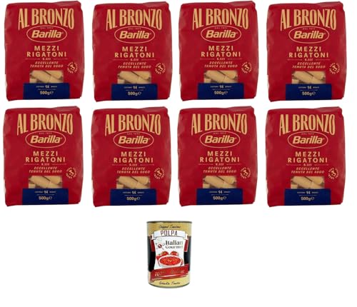 Barilla Al Bronzo Pasta Mezzi Rigatoni Bronze Gezogene Pasta Rohe Verarbeitungsmethode 8x 500gr + Italian Gourmet polpa 400g von Italian Gourmet E.R.