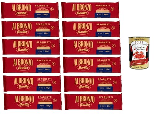 Barilla Al Bronzo Pasta Spaghetti Bronze Gezogene Pasta Rohe Verarbeitungsmethode 12x 500gr + Italian Gourmet polpa 400g von Italian Gourmet E.R.