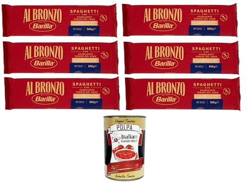 Barilla Al Bronzo Pasta Spaghetti Bronze Gezogene Pasta Rohe Verarbeitungsmethode 6x 500gr + Italian Gourmet polpa 400g von Italian Gourmet E.R.