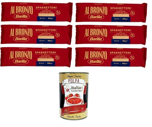 Barilla Al Bronzo Pasta Spaghettoni Bronze Gezogene Pasta Rohe Verarbeitungsmethode 6x 500gr + Italian Gourmet polpa 400g von Italian Gourmet E.R.