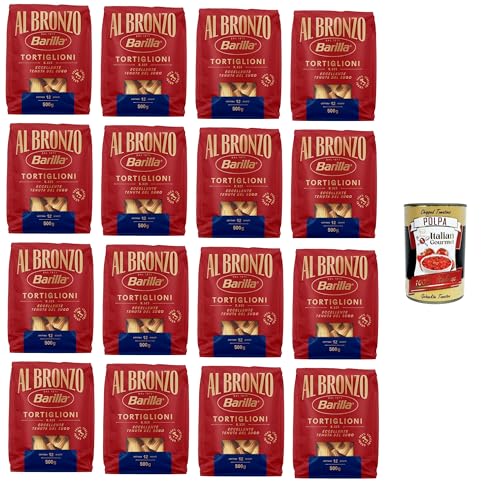 Barilla Al Bronzo Pasta Tortiglioni Bronze Gezogene Pasta Rohe Verarbeitungsmethode 16x 500gr + Italian Gourmet polpa 400g von Italian Gourmet E.R.