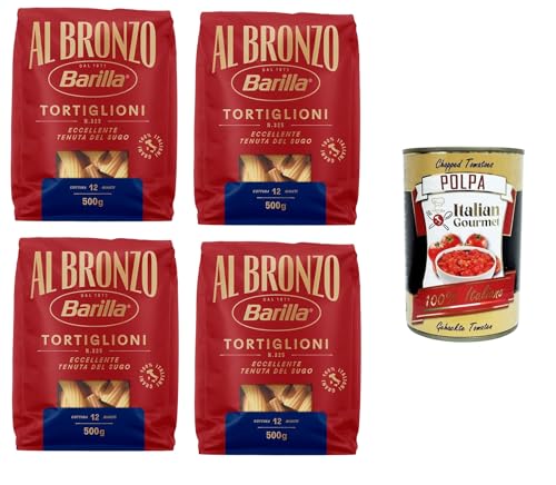 Barilla Al Bronzo Pasta Tortiglioni Bronze Gezogene Pasta Rohe Verarbeitungsmethode 4x 500gr + Italian Gourmet polpa 400g von Italian Gourmet E.R.