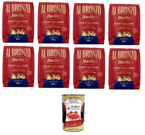 Barilla Al Bronzo Pasta Tortiglioni Bronze Gezogene Pasta Rohe Verarbeitungsmethode 8x 500gr + Italian Gourmet polpa 400g von Italian Gourmet E.R.