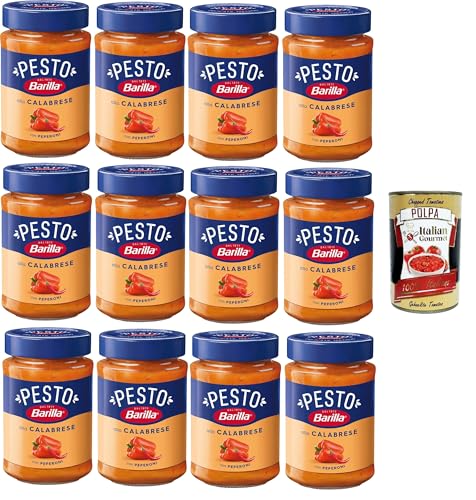 Barilla Pesto Alla Calabrese con Peperoni Condimento e Sugo per Pasta Kalabrisches Pesto mit Paprikagewürz und Pastasauce 12x190gr + Italian Gourmet polpa 400g von Italian Gourmet E.R.