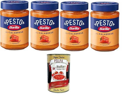 Barilla Pesto Alla Calabrese con Peperoni Condimento e Sugo per Pasta Kalabrisches Pesto mit Paprikagewürz und Pastasauce 4x190gr + Italian Gourmet polpa 400g von Italian Gourmet E.R.