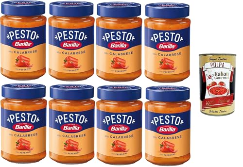 Barilla Pesto Alla Calabrese con Peperoni Condimento e Sugo per Pasta Kalabrisches Pesto mit Paprikagewürz und Pastasauce 8x190gr + Italian Gourmet polpa 400g von Italian Gourmet E.R.