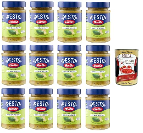 Barilla Pesto Alla Genovese senz'Aglio Condimento e Sugo per Pasta Genueser Pesto ohne Knoblauchgewürz und Nudelsauce 12x190gr + Italian Gourmet polpa 400g von Italian Gourmet E.R.