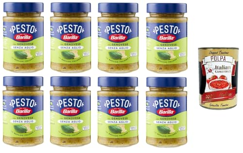 Barilla Pesto Alla Genovese senz'Aglio Condimento e Sugo per Pasta Genueser Pesto ohne Knoblauchgewürz und Nudelsauce 8x190gr + Italian Gourmet polpa 400g von Italian Gourmet E.R.