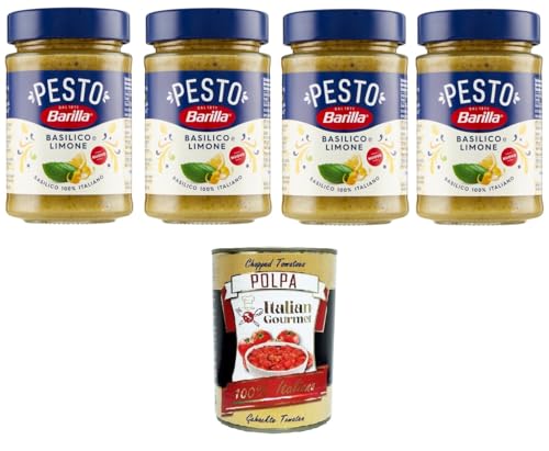 Barilla Pesto Basilico e Limone Condimento e Sugo per Pasta Basilikum-Zitronen-Pesto-Gewürz und Pastasauce 4x190gr + Italian Gourmet polpa 400g von Italian Gourmet E.R.