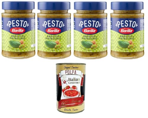 Barilla Pesto Basilico e Pistacchio Condimento e Sugo per Pasta Basilikum-Pistazien-Pesto-Gewürz und Pastasauce 4x190 g+ Italian Gourmet polpa 400g von Italian Gourmet E.R.