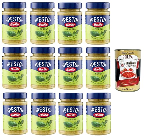 Barilla Pesto Basilico e Rucola Condimento e Sugo per Pasta Pesto Basilikum-Rucola-Gewürz und Sauce für Pasta 12x190gr + Italian Gourmet polpa 400g von Italian Gourmet E.R.