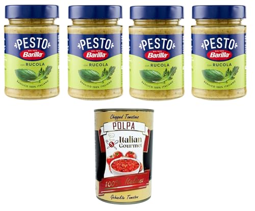 Barilla Pesto Basilico e Rucola Condimento e Sugo per Pasta Pesto Basilikum-Rucola-Gewürz und Sauce für Pasta 4x190gr + Italian Gourmet polpa 400g von Italian Gourmet E.R.