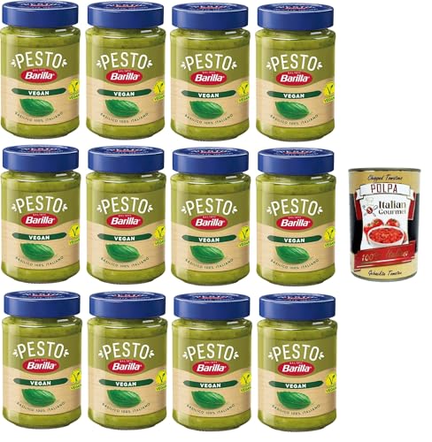 Barilla Pesto Di Basilico Vegan Condimento e Sugo per Pasta Veganes Basilikum-Pesto-Gewürz und Pastasauce 12x190 g+ Italian Gourmet polpa 400g von Italian Gourmet E.R.