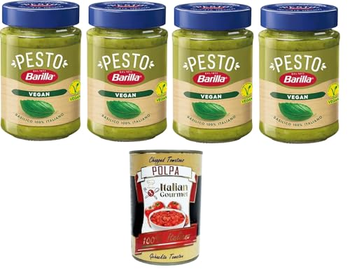 Barilla Pesto Di Basilico Vegan Condimento e Sugo per Pasta Veganes Basilikum-Pesto-Gewürz und Pastasauce 4x190 g+ Italian Gourmet polpa 400g von Italian Gourmet E.R.