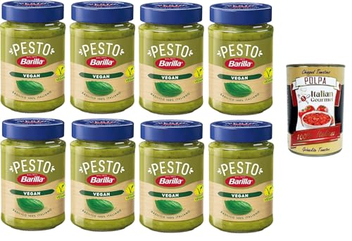 Barilla Pesto Di Basilico Vegan Condimento e Sugo per Pasta Veganes Basilikum-Pesto-Gewürz und Pastasauce 8x190 g+ Italian Gourmet polpa 400g von Italian Gourmet E.R.