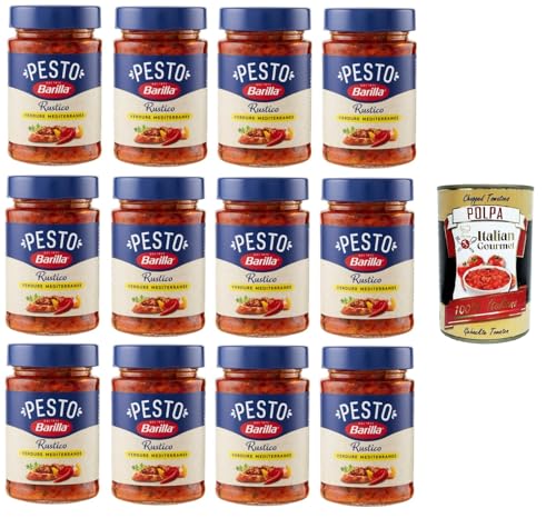 Barilla Pesto Rustico Verdure Mediterranee Condimento e Sugo per Pasta Rustic Pesto, mediterrane Gemüsegewürz- und Pastasauce 12x200gr + Italian Gourmet polpa 400g von Italian Gourmet E.R.