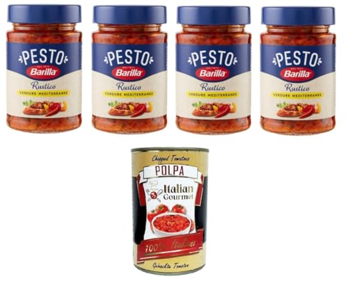 Barilla Pesto Rustico Verdure Mediterranee Condimento e Sugo per Pasta Rustic Pesto, mediterrane Gemüsegewürz- und Pastasauce 4x200gr + Italian Gourmet polpa 400g von Italian Gourmet E.R.