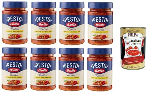 Barilla Pesto Rustico Verdure Mediterranee Condimento e Sugo per Pasta Rustic Pesto, mediterrane Gemüsegewürz- und Pastasauce 8x200gr + Italian Gourmet polpa 400g von Italian Gourmet E.R.