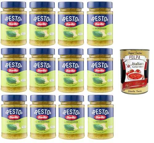 Barilla Pesto alla Genovese con Basilico Fresco Condimento e Sugo per Pasta Genueser Pesto mit frischem Basilikumgewürz und Pastasauce 12x190gr + Italian Gourmet polpa 400g von Italian Gourmet E.R.