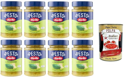 Barilla Pesto alla Genovese con Basilico Fresco Condimento e Sugo per Pasta Genueser Pesto mit frischem Basilikumgewürz und Pastasauce 8x190gr + Italian Gourmet polpa 400g von Italian Gourmet E.R.