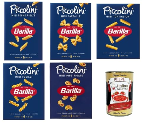 Barilla Piccolini Pasta Testpaket -MINI - FUSILLI - FARFALLE - PENNE - PIPE - TORTIGLIONI 5x 500g + Italian Gourmet polpa 400g von Italian Gourmet E.R.