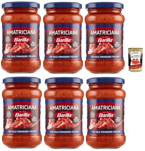 Barilla Sugo all'Amatriciana, Salsa, Fertige Tomatensauce mit 100% italienischem Speck, Zwiebeln und Chilischote 6x 300 gr + Italian Gourmet polpa 400g von Italian Gourmet E.R.