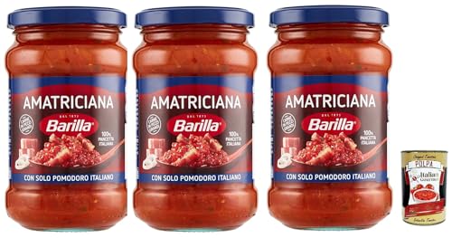 Barilla Sugo all'Amatriciana, Salsa, Fertige Tomatensauce mit 100% italienischem Spek, Zwiebeln und Chilischote 3x 300 gr + Italian Gourmet polpa 400g von Italian Gourmet E.R.